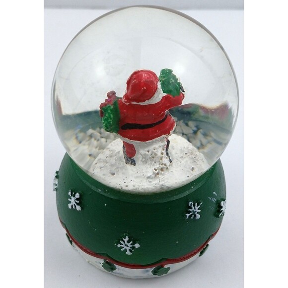 Mini Santa Claus Snowglobe Christmas Snow Globe Miniature Green White Waterglobe - Picture 9 of 16